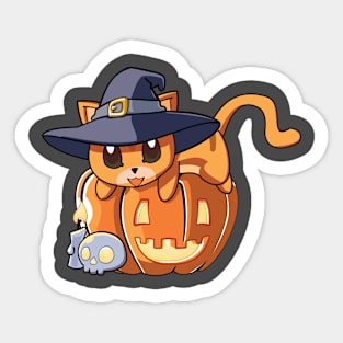 Red Cat on a Pumpkin Sticker